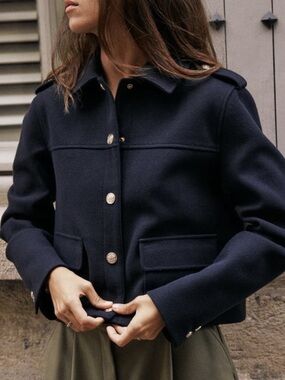 Zara Navy Wool Pea Coat with Gold Buttons
